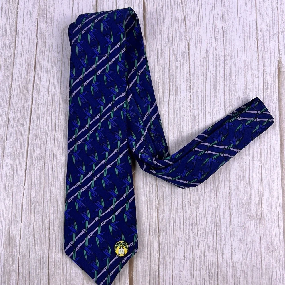 Vintage‎ Men's Silk Tie Meidon Blue & Green Colorful Plants 56in